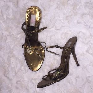 JLO Gold Braided Strappy Heels Size 9M